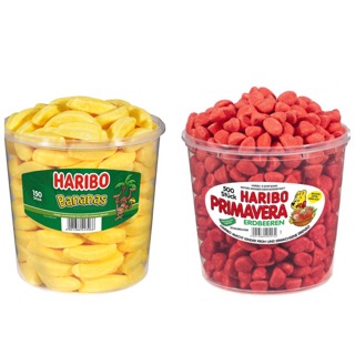 ∷預購∷德國原裝 Haribo Banana Gum Candy Mix 香蕉軟糖 /PRIMAVERA草莓軟糖 桶裝