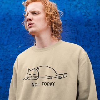 Not Today Cat 中性大學T 刷毛 5色 情侶T潮T寬鬆貓咪插圖毛小孩趣味班服團體服社團領養活動
