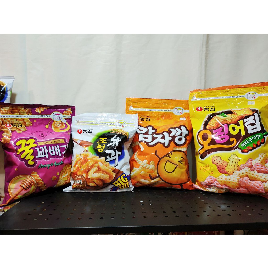 【現貨】韓國 代購 零售 農心 經典系列 馬鈴薯條 魷魚餅乾 甜米米  蜂蜜脆條 餅乾 大包 夾鏈袋