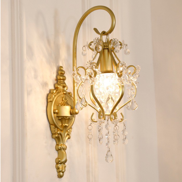 5Cgo法式水晶壁客廳床頭櫃鏡前現代走廊過道臥室創意歐式美式設計的發光金色E27水晶珠串542728309503