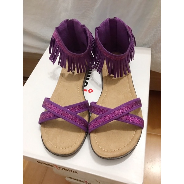 Minnetonka紫色真皮流蘇涼鞋