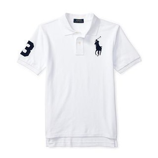 【Polo Ralph Lauren】RL 短袖POLO衫 大馬POLO衫 數字3 素面網眼POLO衫 大男童 白色