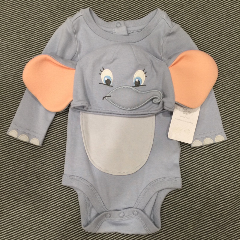 (全新/日本帶回) Disney baby clothes 變裝造型包屁衣和棉帽 - 小飛象(3-6M)