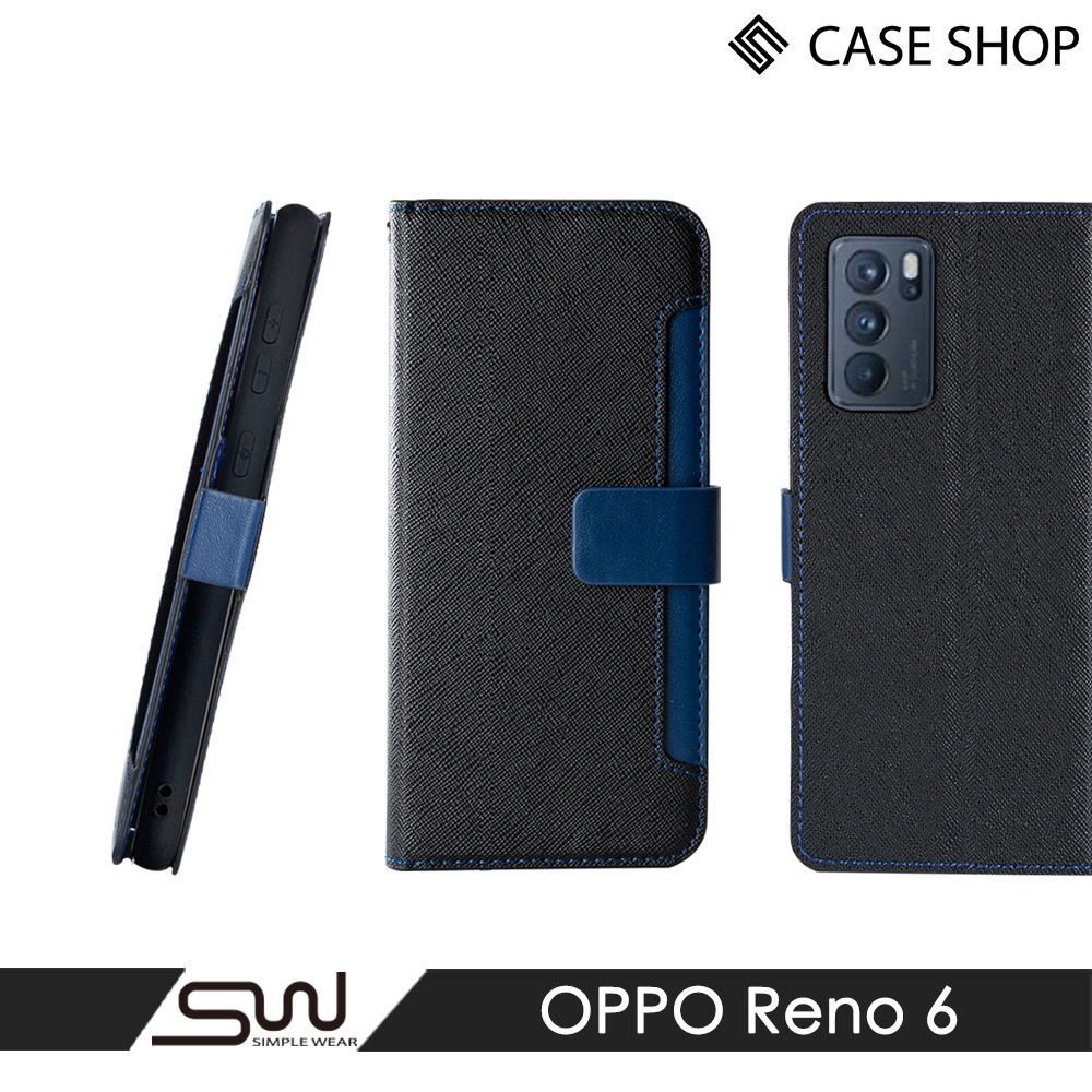 【CASE SHOP】 OPPO Reno 6 專用前插卡側立式皮套-黑