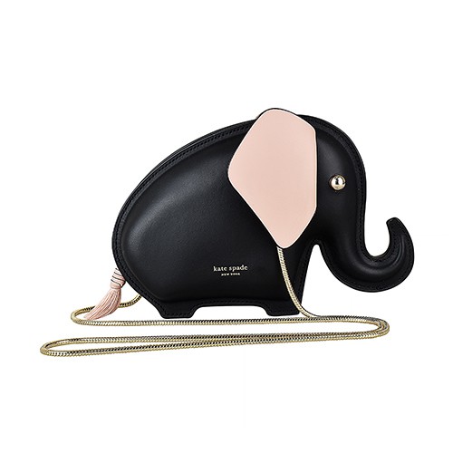 Kate Spade Tiny燙金LOGO大象造形設計鍊帶斜背包(黑)