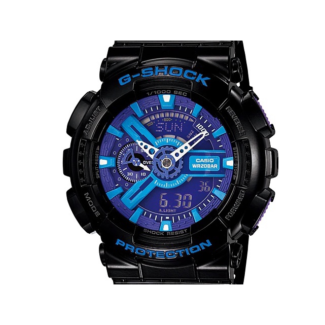 [專業模型] 石英錶 [CASIO GA-110HC] 卡西歐G-SHOCK 藍黑大錶-[紫色面+指針+液晶]計設/時尚