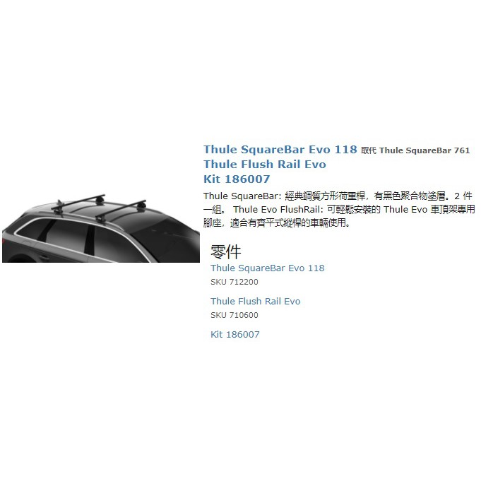 Thule 7106 Flush Rail Evo + SquareBar Evo方型鐵管 + 專用KIT套件