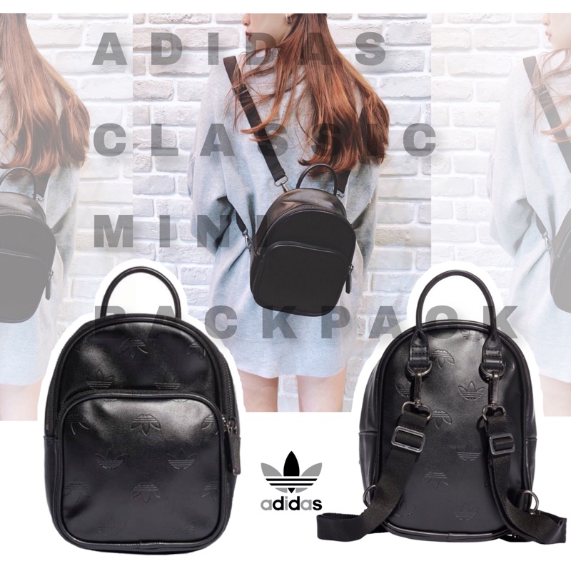 ADIDAS CLASSIC MINI 愛迪達迷你包後背包肩背包小包皮質滿版三葉草壓紋黑色DV0195 | 蝦皮購物