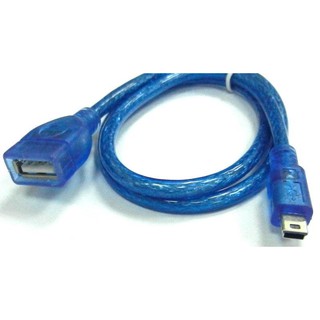 USB2.0 A母對迷你5P公 透明藍USB高速傳輸線 相機延長線 銅線+雙隔離 30公分(UB-406)