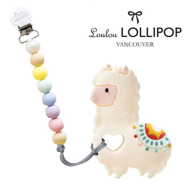 加拿大 Loulou lollipop 草泥馬造型 固齒器組|奶嘴鍊夾-棉花糖【麗兒采家】