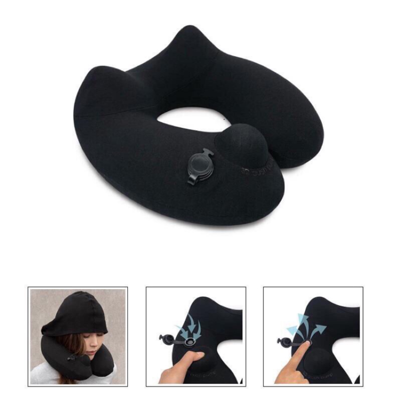 熱銷現貨 瑞士 Travelmall 專利3D按壓式充氣連帽頸枕 連帽