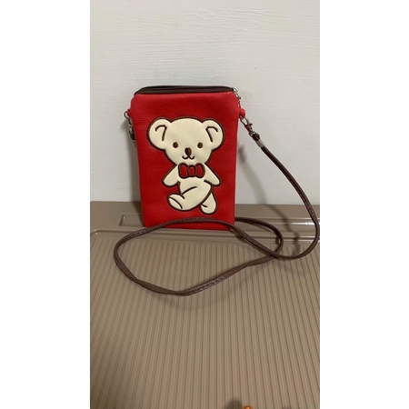 未使用 可愛 小熊 紅色 小包包 🉑️肩背放手機