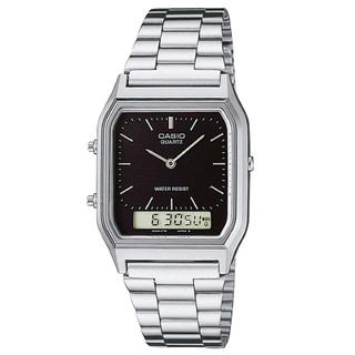 【CASIO】復古潮流商務雙顯錶-羅馬黑麵(AQ-230A-1)正版宏崑公司貨