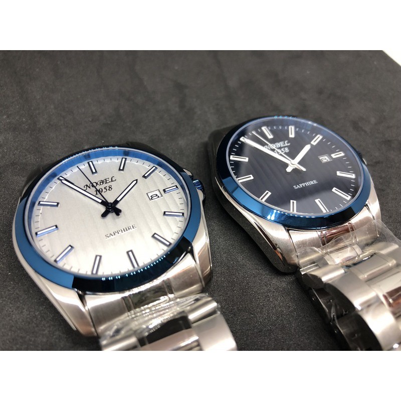 Nobel 諾貝爾錶**60周年慶**時尚直條壓紋輕量不鏽鋼款(中圈藍) 手錶男錶女錶對錶禮物