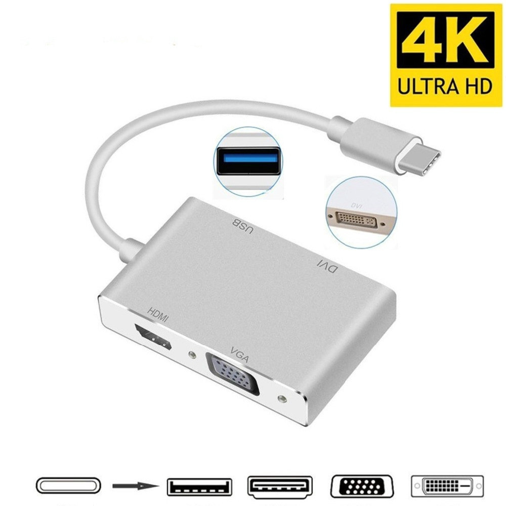 【現貨】Type-c轉hdmi+vga+dvi+usb3.0四合一轉換器 Type C轉hdmi轉接頭 轉接器