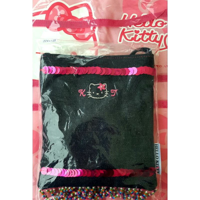 Hello Kitty 2000 日本限定 刺繡牛仔亮片串珠斜揹包