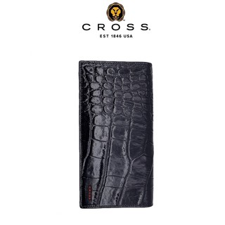 【CROSS】 經典頂級 小牛皮 鱷魚紋22卡1零錢袋長夾 附高貴 送禮 提袋(黑色)