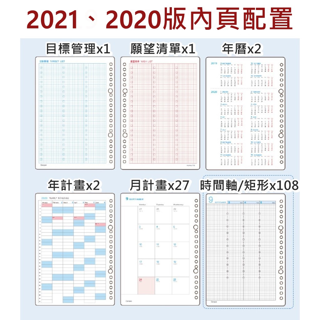 台灣現貨 21年新款國譽自我手帳活頁替芯無時效自填手帳直式時間軸a5 孔b5 26孔 蝦皮購物