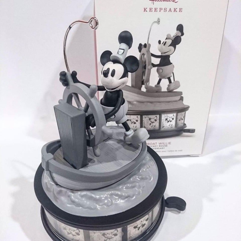 現貨 絕版 KEEPSAKE 迪士尼 經典 黑白米奇 蒸氣船 音樂盒 聖誕吊飾