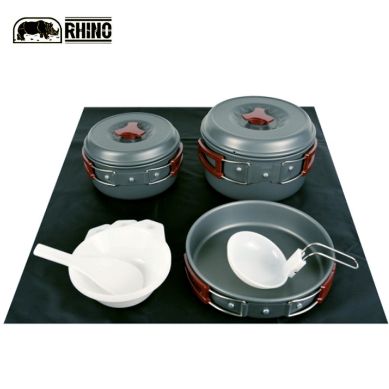 【大山野營-露營趣】RHINO 犀牛 K-3 三人輕便套鍋 鋁合金鍋具 個人鍋具 湯鍋 煎鍋 平底鍋 碗 餐具