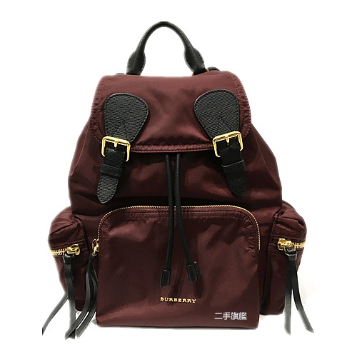 二手旗艦 Burberry 40166221 The Rucksack 酒紅色 軍旅後背包 中 (公益店)03502