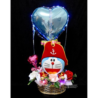 12吋哆啦A夢海盜船長幸福熱氣球，Doraemon/捧花/情人節禮物/金莎花束/熱氣球/西洋，節慶王【Y030012】