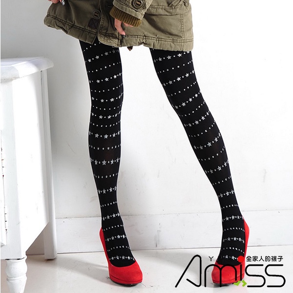 【Amiss】狠腳色‧經典印花褲襪-銀蔥星星點點(A132-24)