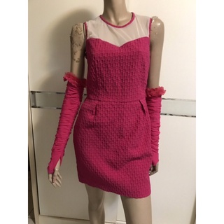 Buy金女 全新 VK 專櫃 原價4780 網紗針織洋裝 附袖套 桃紅色 洋裝