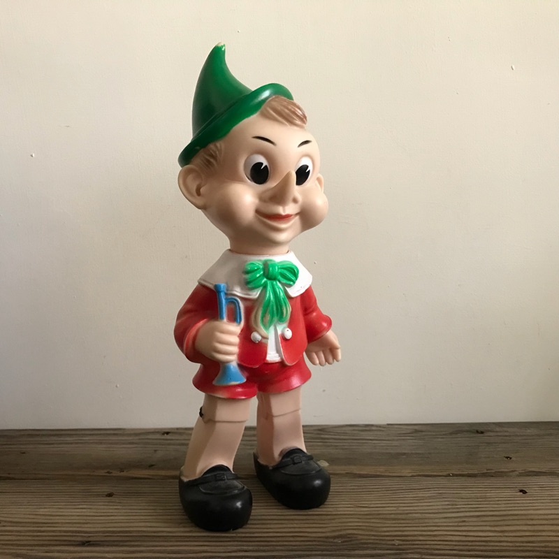 早期義大利製象牌小木偶軟膠公仔玩具 Pinocchio 老件收藏 懷舊童玩