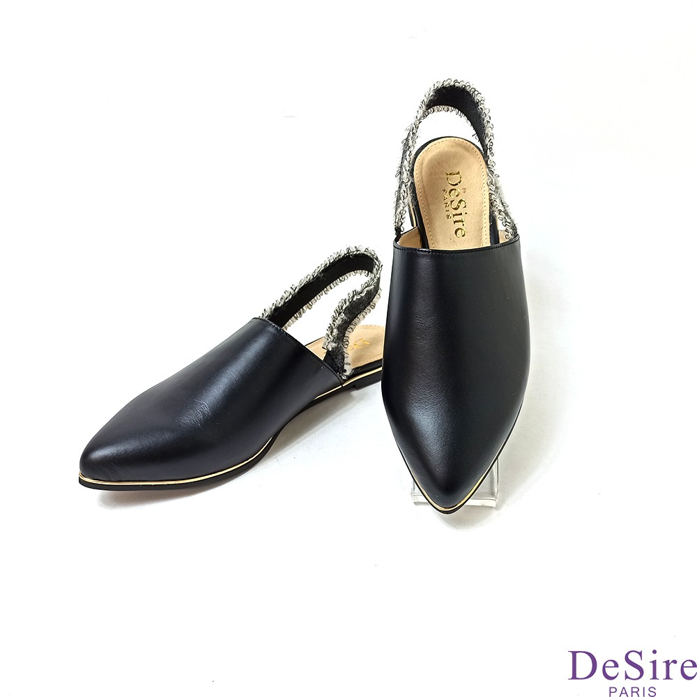 【DeSire】後織帶小尖頭真皮穆勒鞋-黑色(8337303-99)