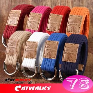 台灣現貨 ＊ Catwalk's 搖滾の貓 ＊ 休閒風雙環扣無孔扣皮標棉布腰帶