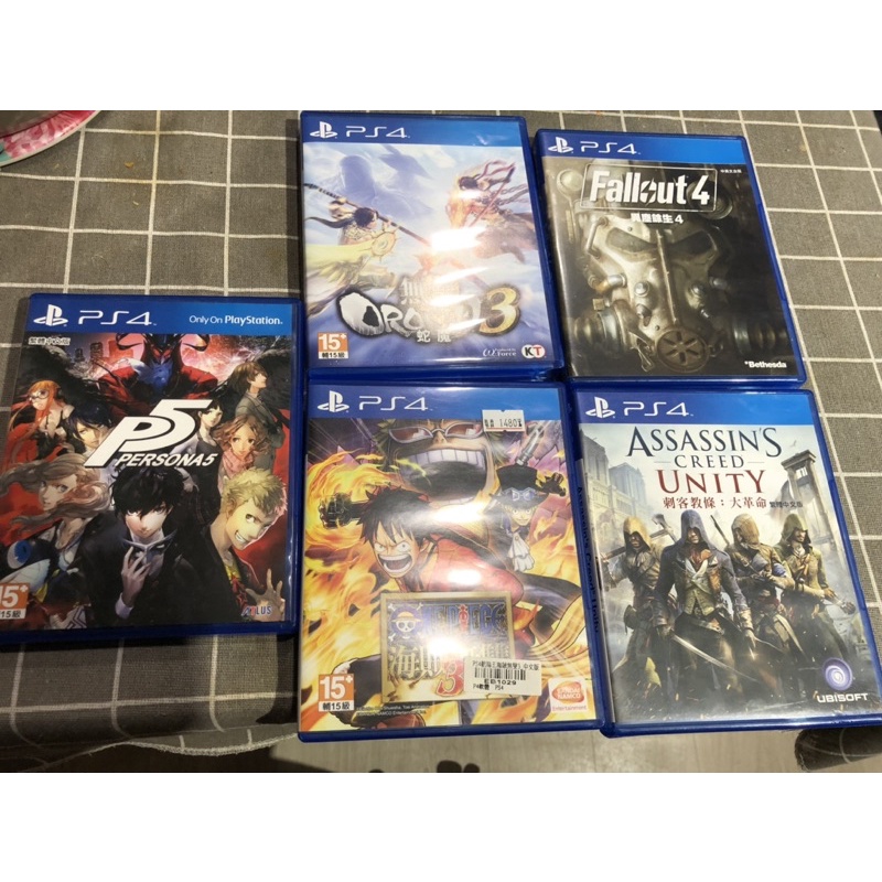 PS4 遊戲片，刺客教條 大革命，無雙蛇魔3，異塵餘生4，海賊無雙3，女神異聞錄5 P5 Persona 5