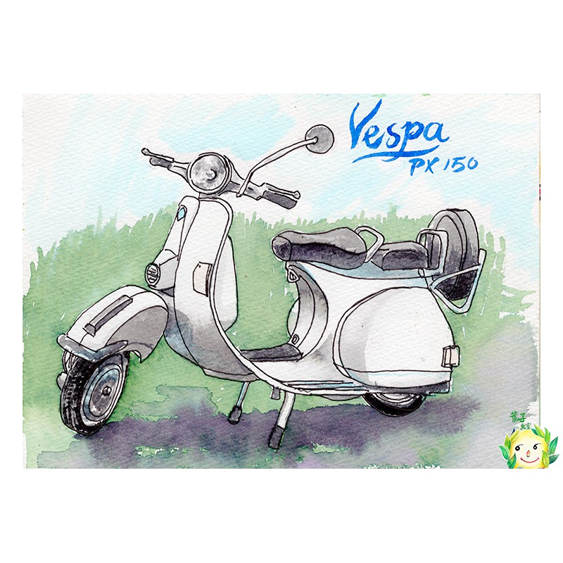 o13 靜物 150 VESPA PX150 E white摩托車明信片105x148mm max  水彩明信片