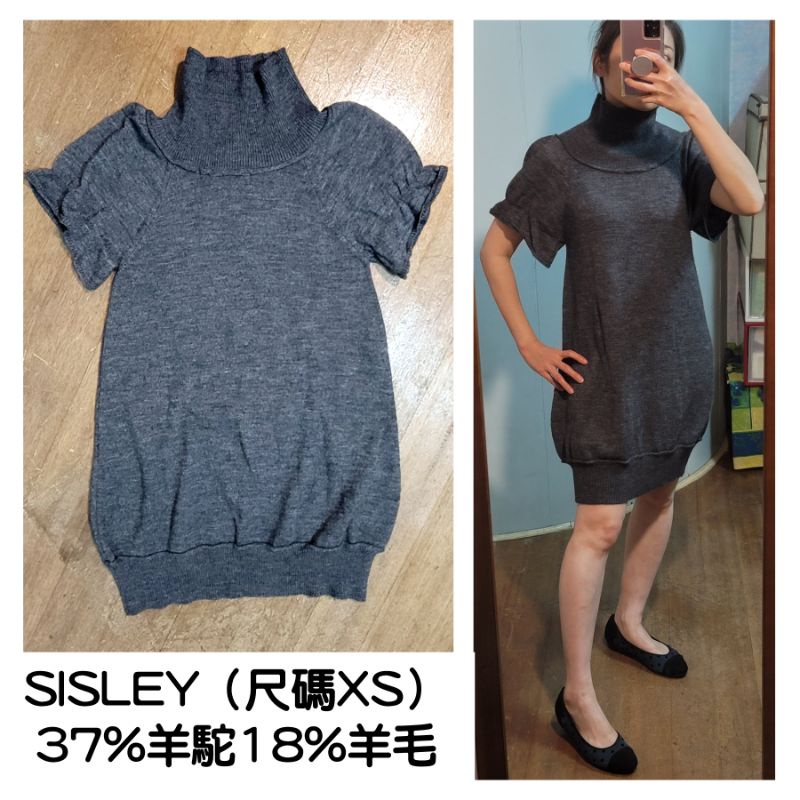 全新SISLEY希思黎（尺碼XS/灰色）羊駝＋羊毛長版燈籠毛衣  零捌零