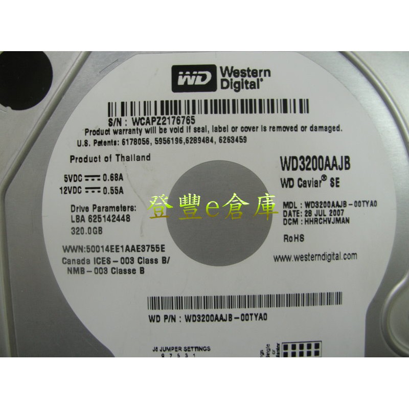 【登豐e倉庫】 YF740 WD3200AAJB-00TYA0 320G IDE 硬碟