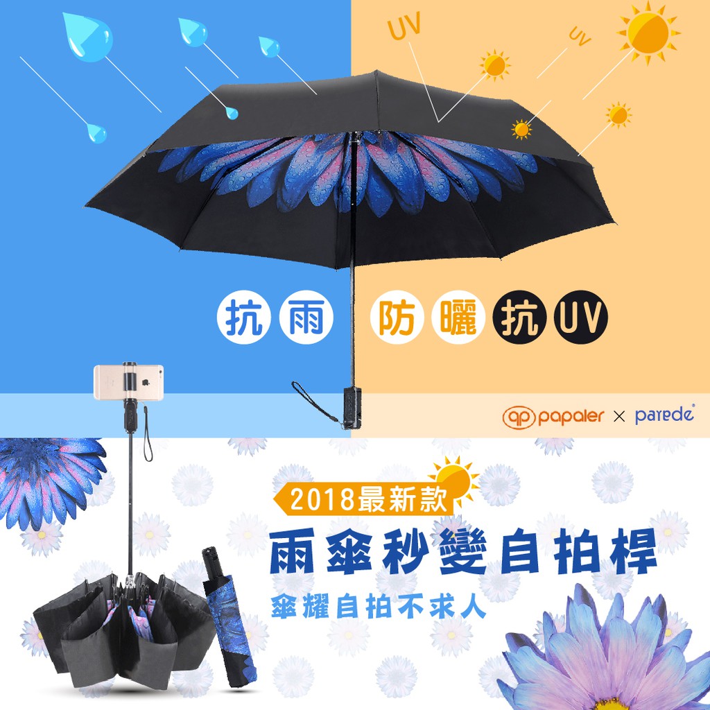 &lt;新款&gt;三折晴雨傘自拍腳架 抗UV 可折疊 自拍 防曬 藍芽自拍器 藍芽自拍桿 禮物 情人節 聖誕節 現貨