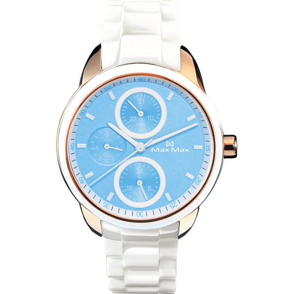 Max Max MAS7003S-11 時尚三眼白陶瓷腕錶 /藍面 37mm