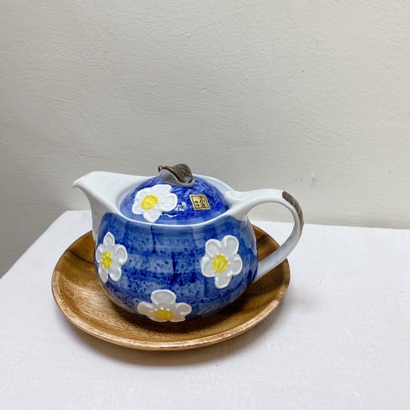 大阪城天守閣白梅 日本雅峰藍染 質感陶瓷茶壺（全新）