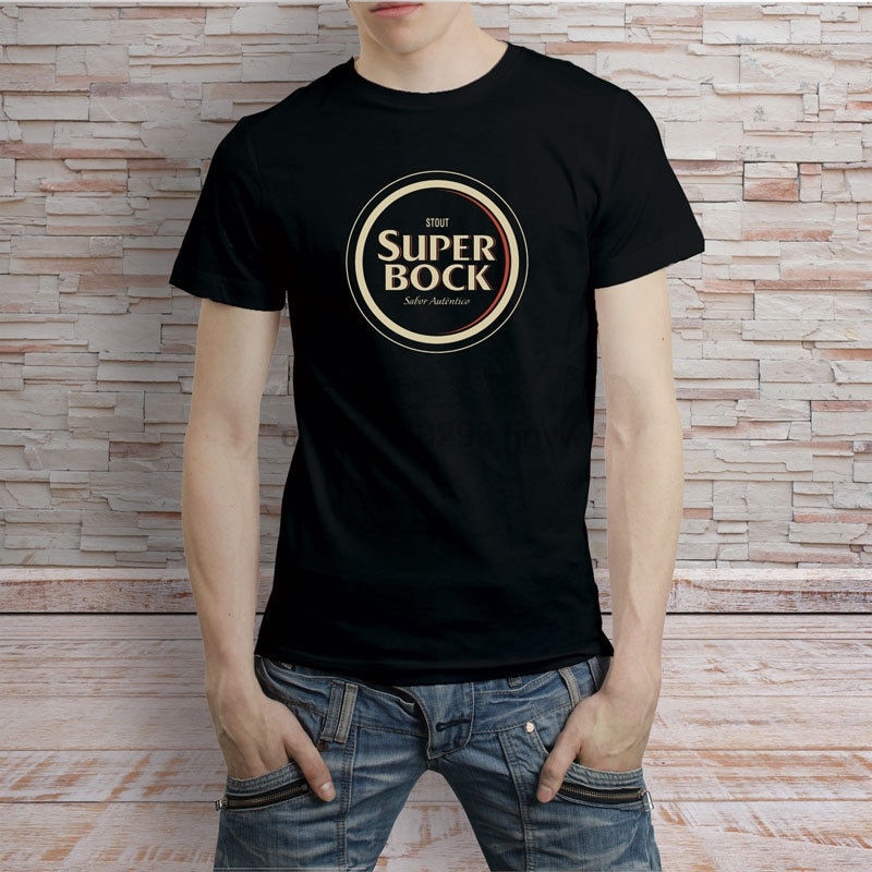 Super Bock Stout Logo Portugese Beer T 恤男士 T 恤 100% 棉經典 T 恤禮