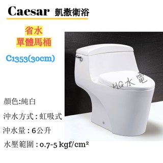 🔸HG水電🔸 Caesar 凱撒衛浴 省水單體馬桶 C1353 -30cm免運