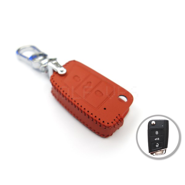 VW 鑰匙皮套 New Golf 7 Tiguan Passat Sportsvan Touran 摺疊鑰匙專用 紅色款