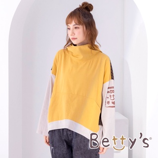 betty’s貝蒂思(05)印花拼接格紋連帽T-shirt(深黃)