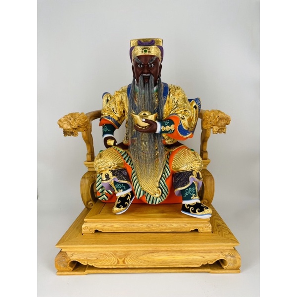 「華誠」武財神 玄壇元帥 神像 金身 1尺3拖1尺6 含檜木龍椅 法器 樟木雕刻