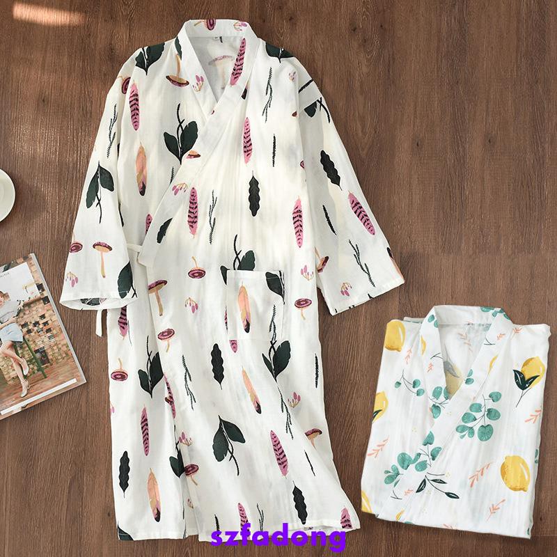 春夏秋日系薄款睡袍女純棉紗布和服浴衣浴袍長款睡衣汗蒸家居裙 蝦皮購物