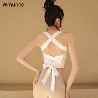 Wmuncc 2024 夏季瑜伽文胸女士健身背心帶胸墊性感交叉後背防震健身內衣