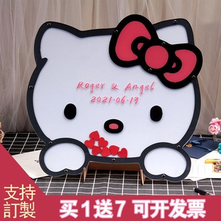 kitty貓 婚禮小物 結婚道具 婚禮佈置用品 創意 個性 木片簽到板 可愛卡通 文定儀式 簽名簿 簽字本簽到臺 簽名
