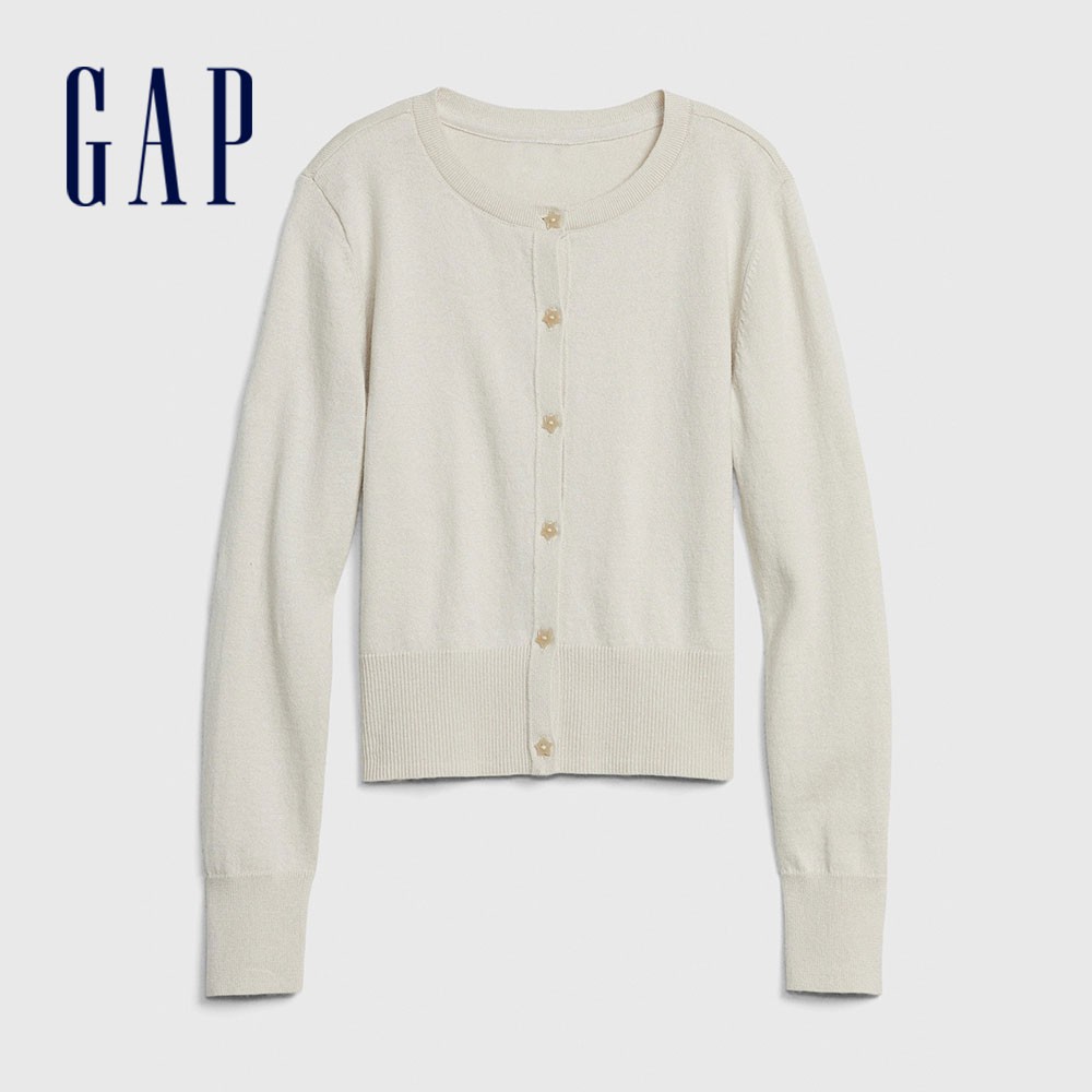 Gap 女童裝 簡約素色針織外套-象牙白(593185)