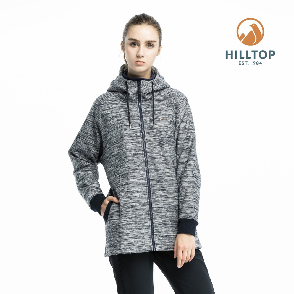 【Hilltop山頂鳥】女款防風透氣保暖連帽刷毛外套H22FV7-黑麻花