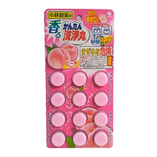 日本小林kobayashi排水管香氛除垢清潔錠12錠裝-水蜜桃