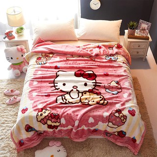 hellokitty法蘭絨兒童卡通毯保暖法萊絨毛毯珊瑚絨加厚毛毯床單